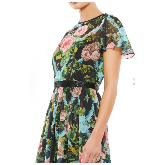 Mac Duggal Floral Illusion Flutter Sleeve Midi Dress, Size 12, NWT - Picture 2 of 6